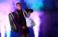 Carlos Alcaraz walks out on to the court for his first-round match at the 2025 US Open (Source: Getty)